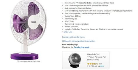 electric fan power rating watts